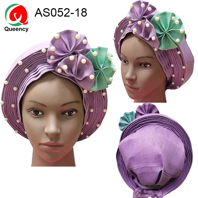 AS052 DHL- дизайн ASO OKE повязка на голову с бисером Авто Африканский Цветочный гель женщины в нигерийском стиле головной убор для свадьбы и вечеринки - Цвет: AS052-18