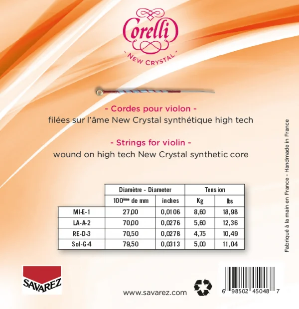 Оригинальные SAVAREZ CORELLI NEW CRISTAL FORTE 700FB струны для скрипки сильное натяжение( E-ball end