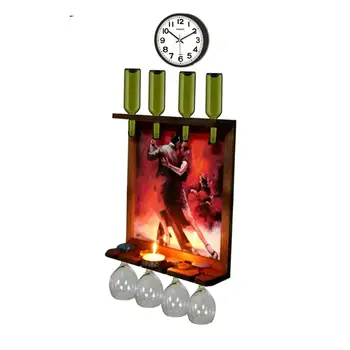 

Wall Clock Wall Art Picture Wooden Wine Rack Bottle Organizer Holders Beer Whiskey Bottle Bar Home Party Kitchen Hall Accessory