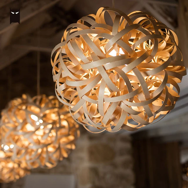 Wood Ball Globe Sphere Flower Pendant Light Fixture Nordic