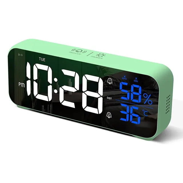 Music LED Digital Alarm Clock Voice Control Temperature Humidity Display Desktop Clocks Home Table Decoration Built-in 1200mAh_voghion.com