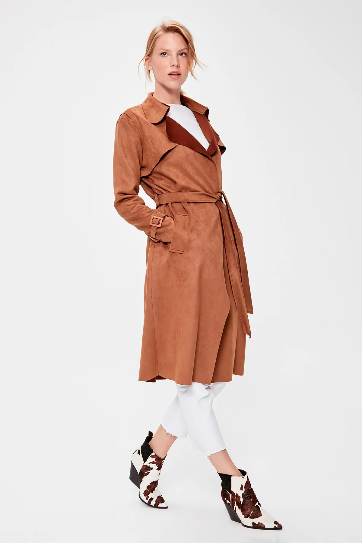 Trendyol Camel арочный замшевый плащ пальто TWOAW20TR0023
