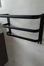 Toallero montado en la pared para baño, toallero negro de aluminio, riel negro mate, soporte de toalla, 30-50 CM