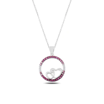 

KUTAYDAN Pink Grayscale Nano Cubic Zirconia Heart Necklace 925 Sterling Silver