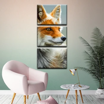 

Modular Picture 3 module Fox. For home. Vertical paintings, bedroom, hall, living room, kitchen. Canvas painting