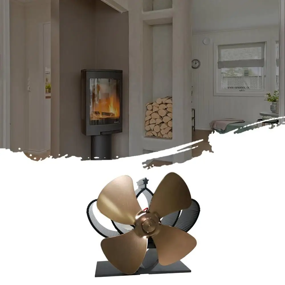 YL201 Thermal Power Fireplace Fan Heat Powered Wood Stove Fan For Wood/Log Burner /Fireplace Eco Friendly Four-leaf Fans