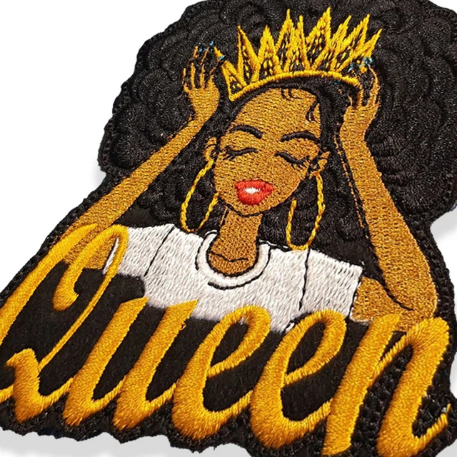 Beautiful Black Queen African American Women Girl Embroidery Patches Iron  on Badge for Clothing Jacket Jeans Emblems Accessories