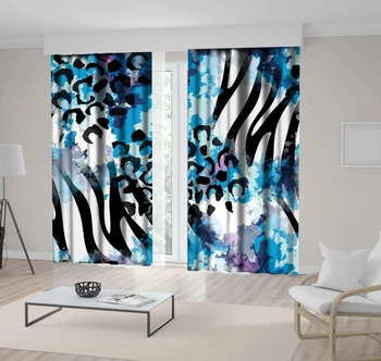 

Curtain Leopard cartoon The Cat Pattern and Zebra Stripes Watercolor Style Animal Print Creative Artwork White Black Blue