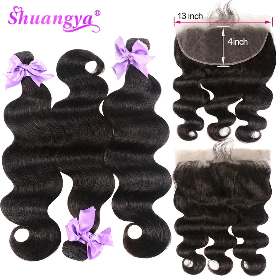 

Body Wave Human Hair 13x4 Lace Frontal Closure With Bundles Indian Hair Bundles With Frontal Remy Frontal With Bundles Shuangya