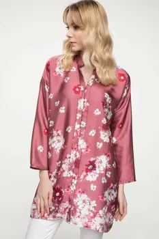 

DeFacto Ladies Fashion Long Shirt Women's Elegant V-neck Flower Print Chiffon Shirts Female Comfort Tops - J4247AZ18HS