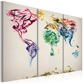 

Picture-world map: colorful smoke columns (Triptych)-60x40 cm