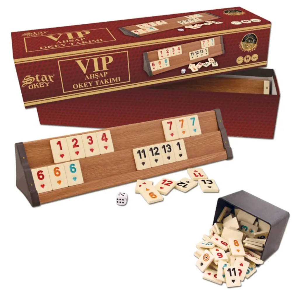 V.I.P Okey Rummy доска деревянная игра 4x палубы и качество 106x чипы набор V.I.P