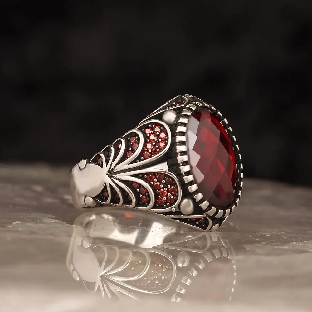 Turkish Handmade Jewelry 925 Sterling Silver Ruby Stone Men Ring Sz 10