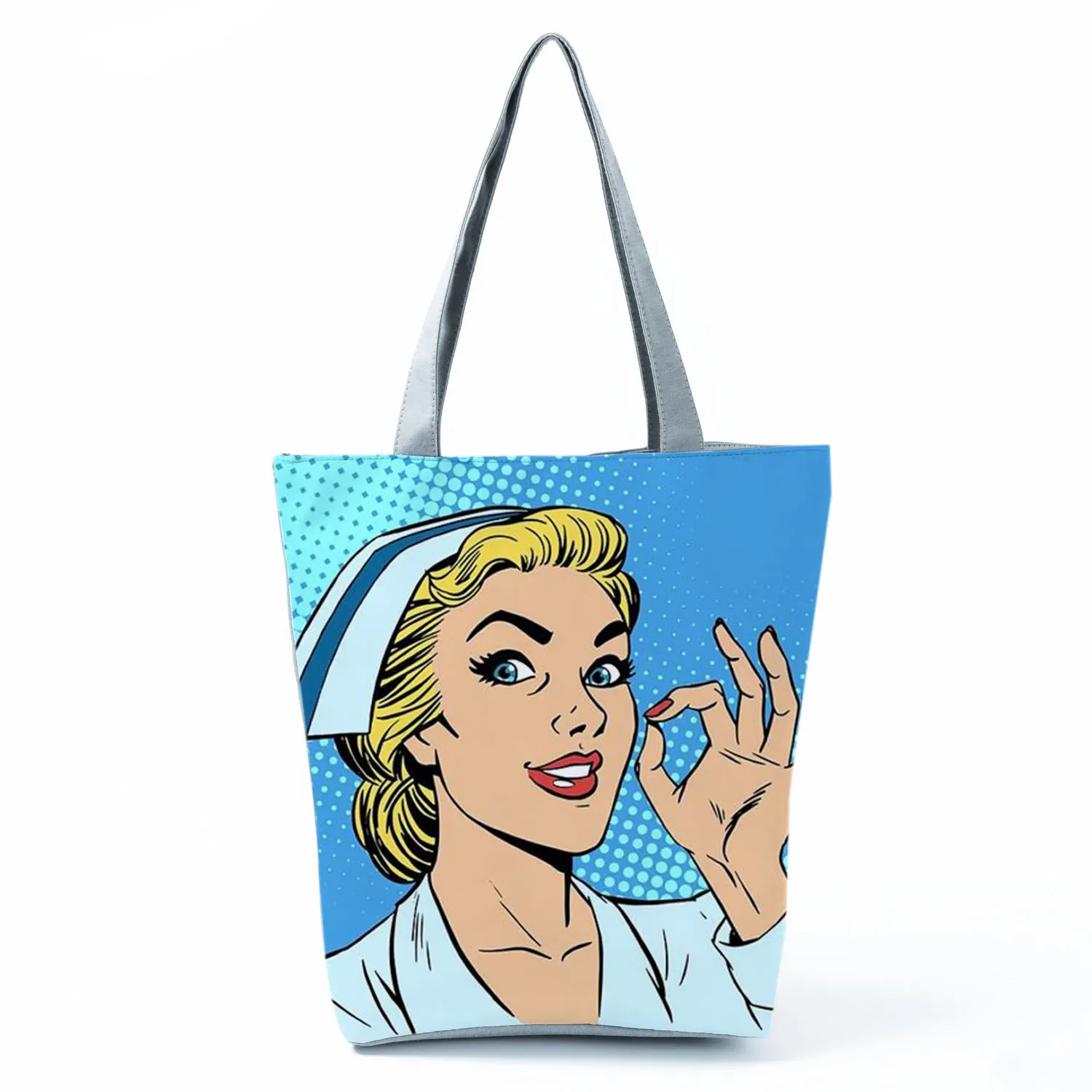 Nurse Needle Tubing Pattern Printed Customized Eco Shopper Polyester Totes Bags Women's Handbag Reusable Grocery Bag Pretty Gift 