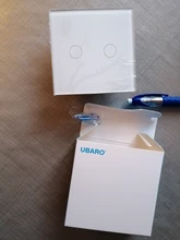 UBARO-Interruptor táctil con Panel de cristal blanco, pulsador estándar europeo de luz Ac230v, 1 Banda, Control único, lámpara de pared