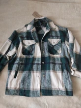 Woolen Coat Shirt Jacket Windbreaker Oversize Plaid Vintage Women Loose Button Winter