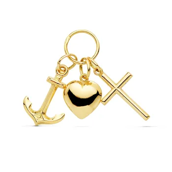 

18k gold pendant three virtues 25mm. Anchor heart cross [AC1056]