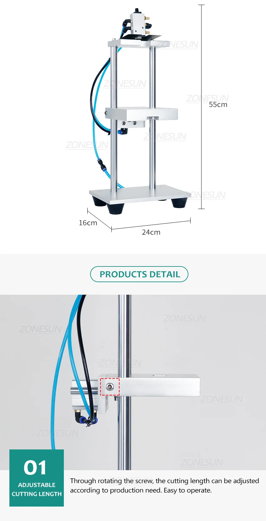 ZONESUN ZS-JG300 Pulverizador pneumático para tampa de frasco de perfume Máquina de corte de tubo de imersão