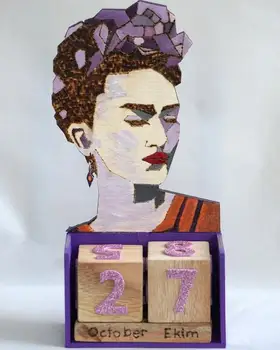 

Painter Frida Kahlo Colorful Wooden Handmade Calendar Mexican Cactus Details