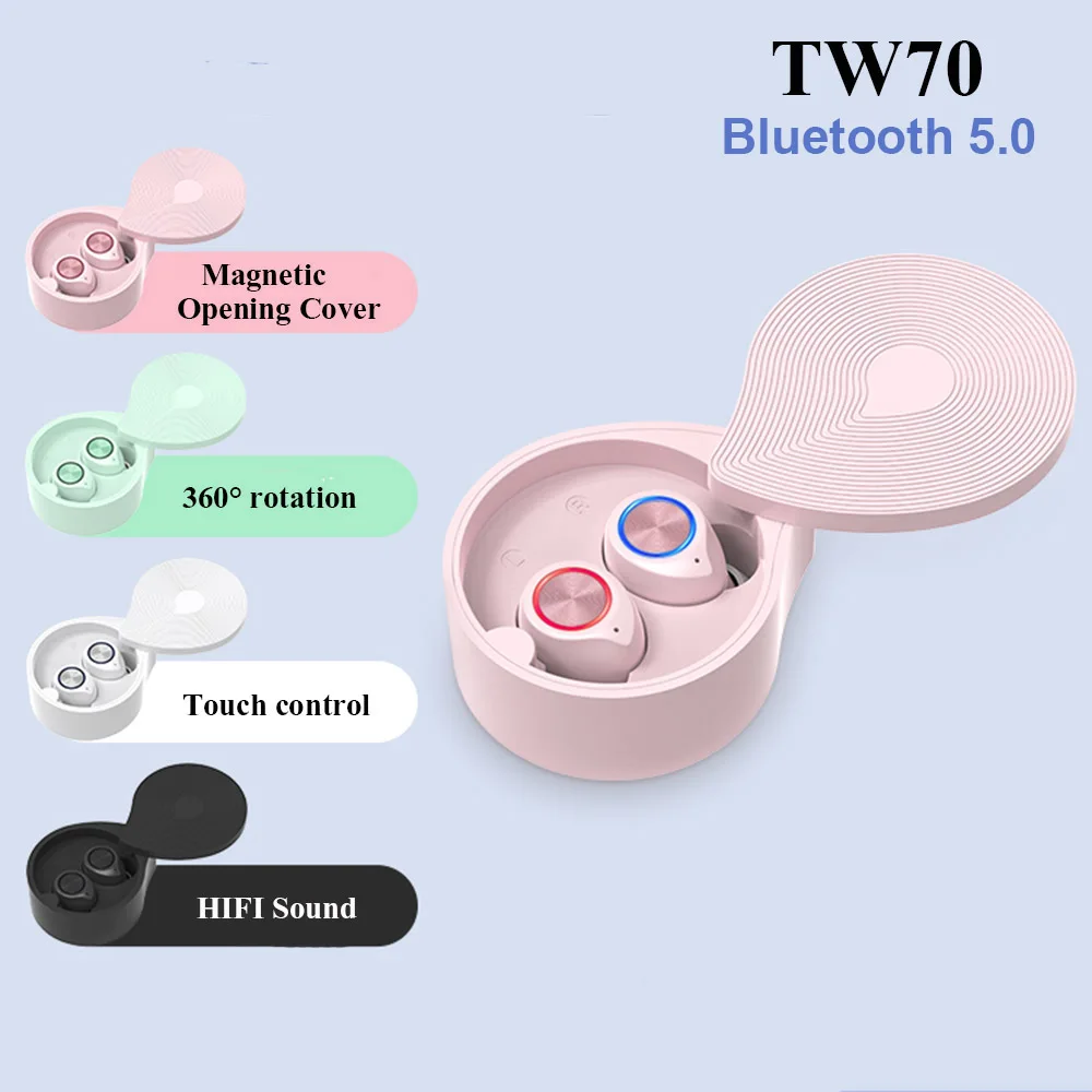 50 шт. TWS TW70 наушники Bluetooth 5,0 беспроводные наушники Bluetooth наушники HIFI стерео спортивные наушники