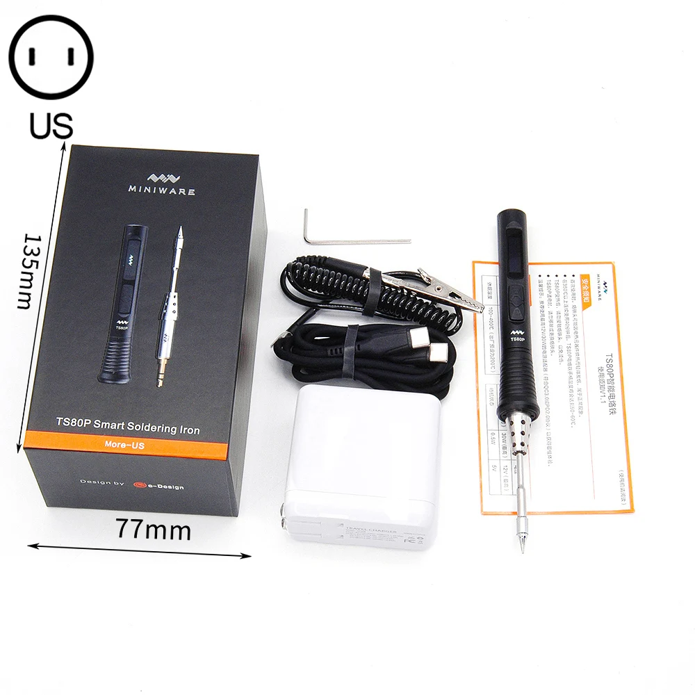US $92.05 TS80P Mini Electric Soldering Iron Adjustable Temperature Digital Solder Station LED Display USB Type C PD20 QC3 Welding Tool