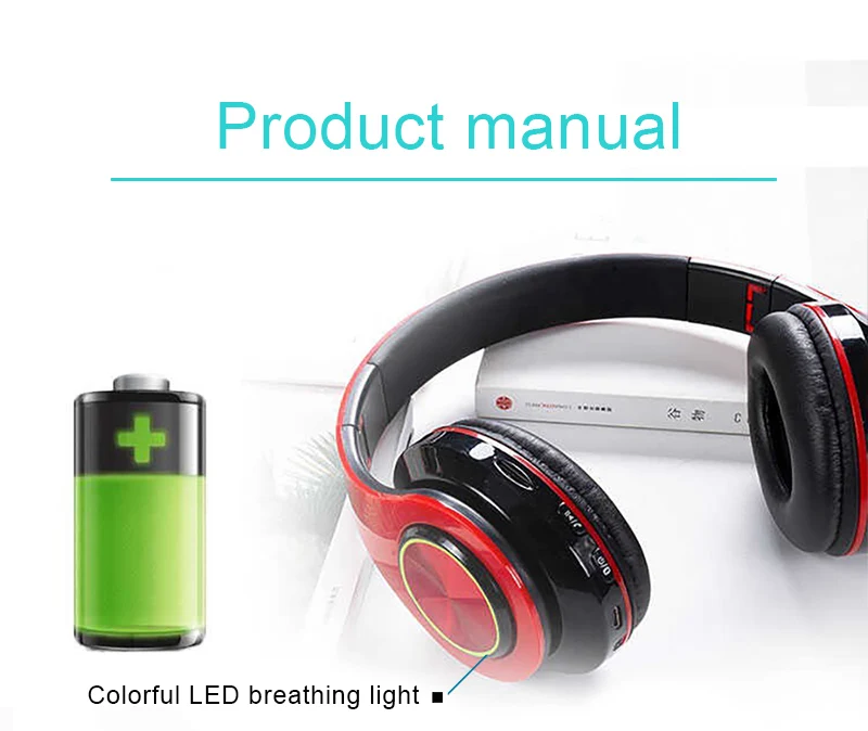 Blueooth Wireless Headphones LED Colorful Light Portable Folding Stereo Headsets Wireless Earphones With Mic TF Card Mp3 Player (11)