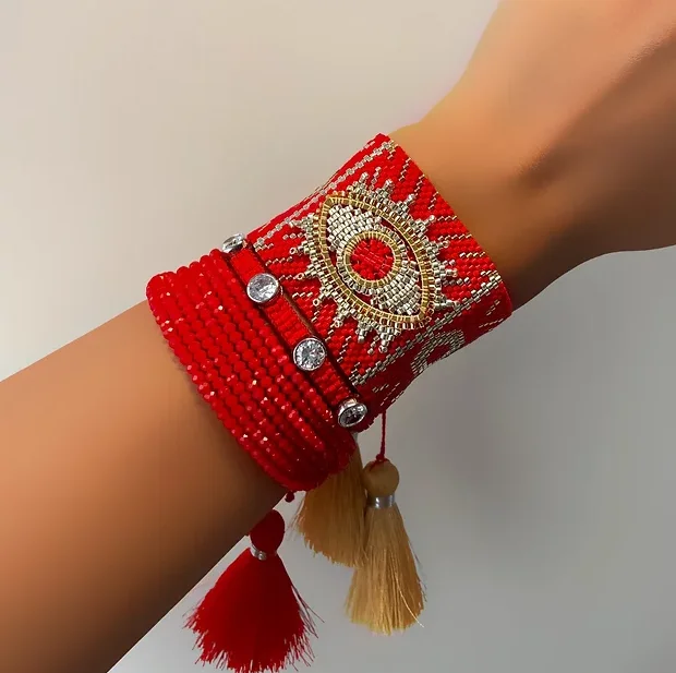 Turkish Evil Eye Beaded Bracelet for Women MIYIKI Beaded Bracelet Pulseras Mujer Moda 2022 Crystal Tassel Bracelet