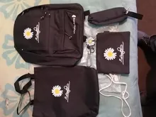 Conjunto de 4 mochilas de estilo pijo con dibujo de Margarita para estudiantes, morral escolar de lona, morral de viaje para chicas adolescentes