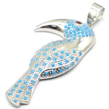

56x22mm Amazing Toucan Shape Created Blue Turquoise Tourmaline Gift For Ladies Silver Pendant