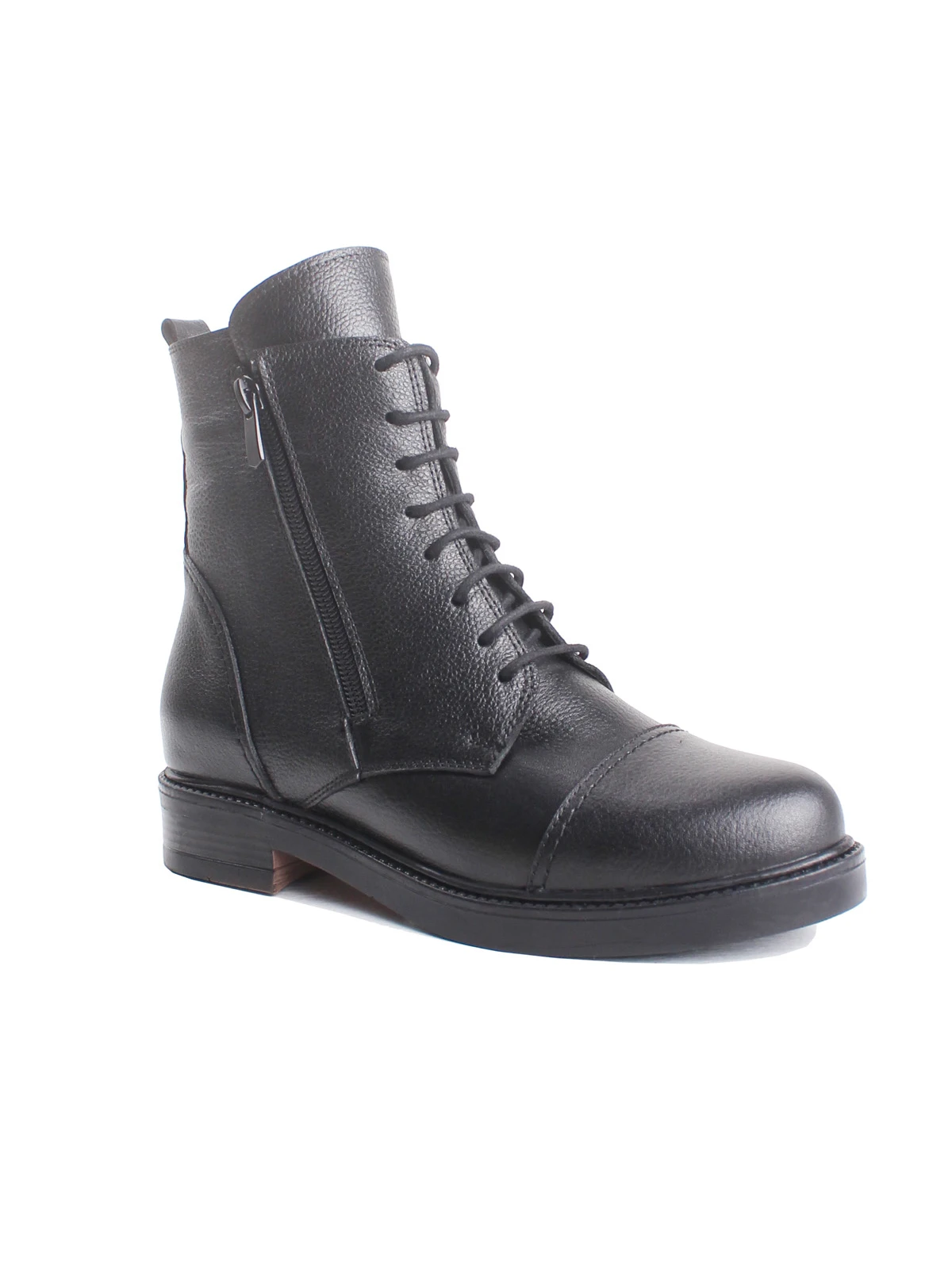 

Women's Postal Boots Black Genuine Leather Double Zipper Lace-Up Casual Comfortable Non-Slip Rubber Sole Winter 2023 Season