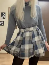 Sweater Skirt-Set Matching-Set Merry-Pretty Plaid 2pieces-Outfits Blue Spring Pleasted