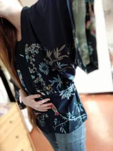 Kimono Cardigan Blouse Flower Print Shirt Loose-Tops Sun-Protection Harajuku Three-Quarter-Sleeve