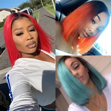 Очаровательные королевские Омбре цвета 13*4 кружевные передние человеческие волосы парики для женщин бразильские волосы remy прямые короткие парики боб 130% Детские волосы