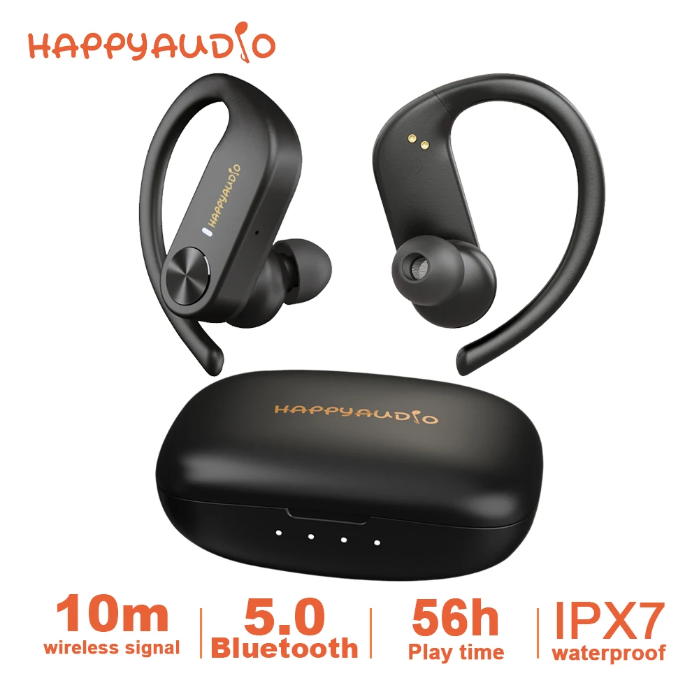 HAPPYAUDIO S1 Earbud TWS Headphones Bluetooth 5.0 Ear Hooks Sports Wireless Headset With Mic Volume Control IPX7 Water Resistant |