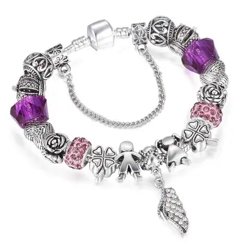 

Angemiel Lilac Color Angel Wing Themed Charmlı Bangle Set