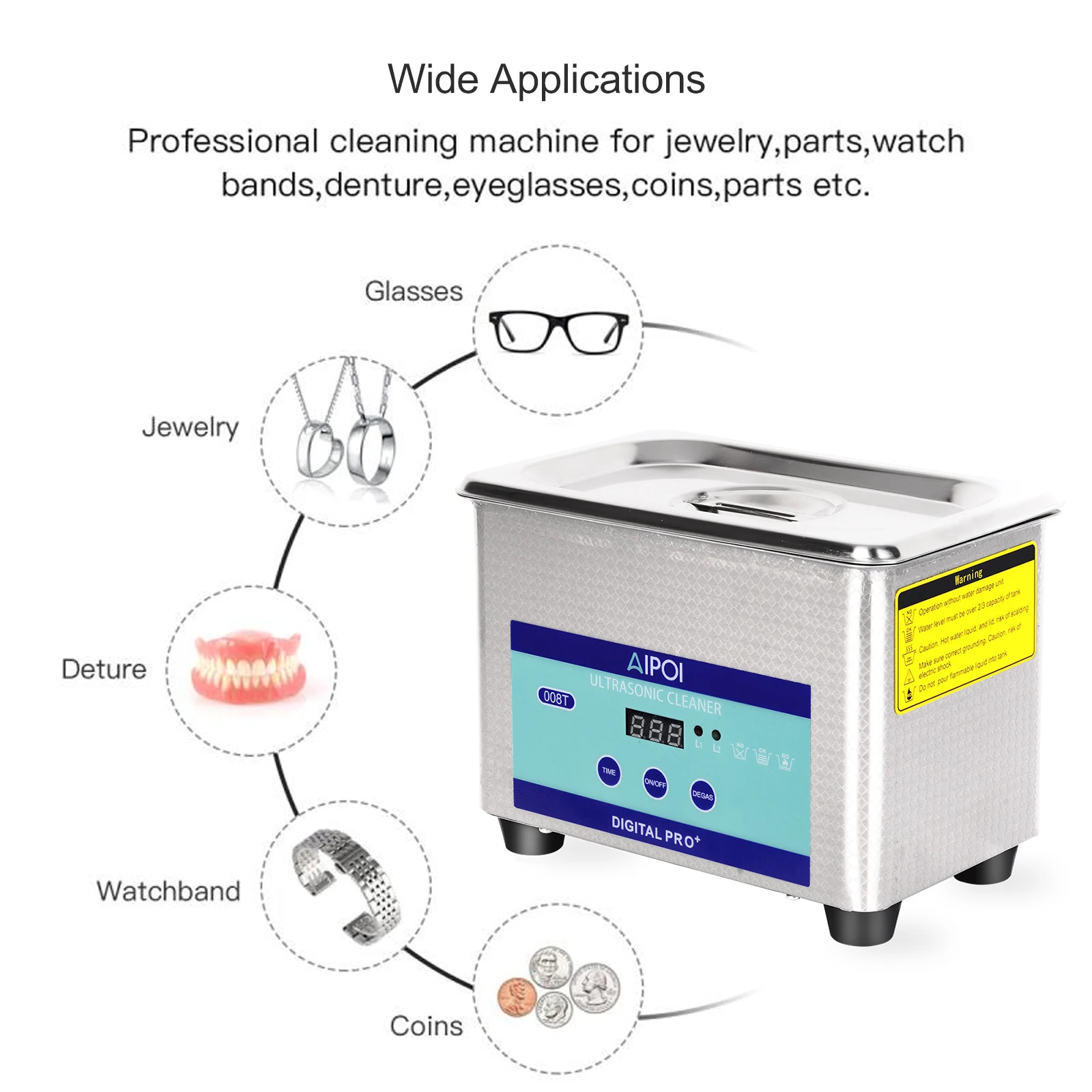 AIPOI Ultrasonic Cleaner 800ml, 40KHz, for Eyeglasses, Glasses,  Sunglasses,Jewelry, Watches, Dentures Home Appliance - AliExpress