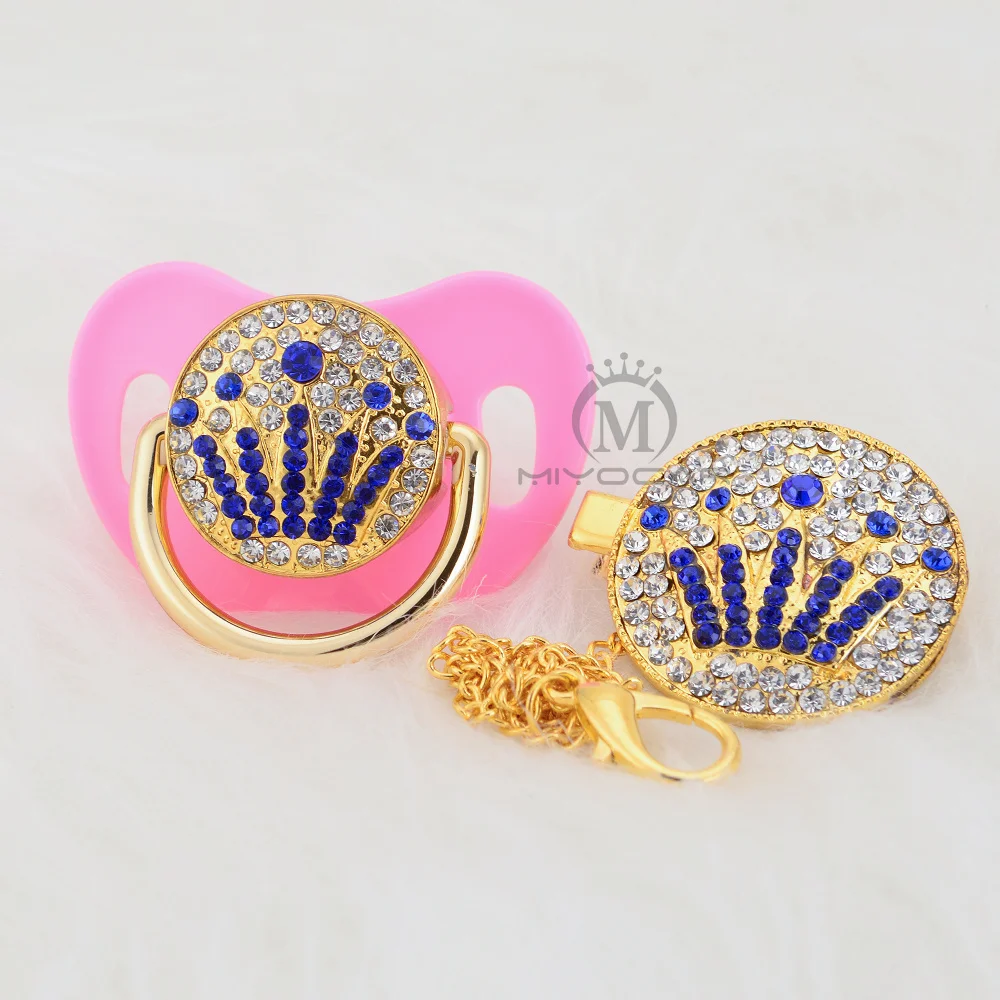 MIYOCAR Золотой красивый принцесса синий bling Корона соска и соска клип набор BPA бесплатно пустышка bling уникальный дизайн ABCG
