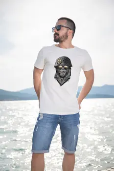 

Angemiel Wear Kasklı Monkey Cotton White Men 'S T-Shirt