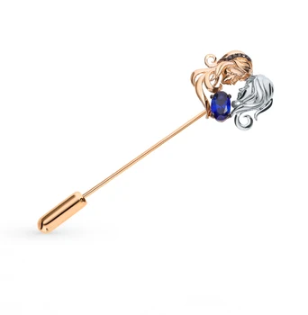 

Gold brooch with diamonds and Sapphire "twins" sunlight sample 585