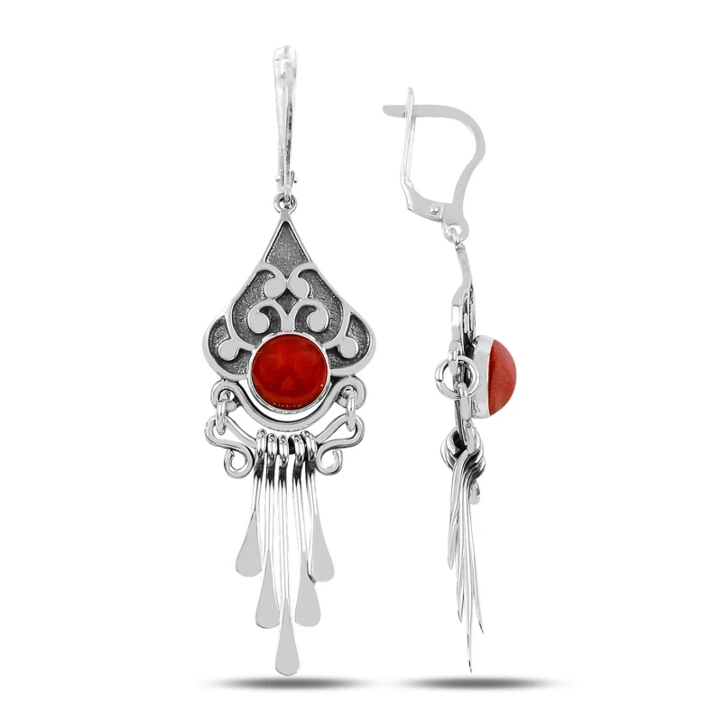 

Armagano Coral Gemstone and Shaking Hand Handwork Earrings