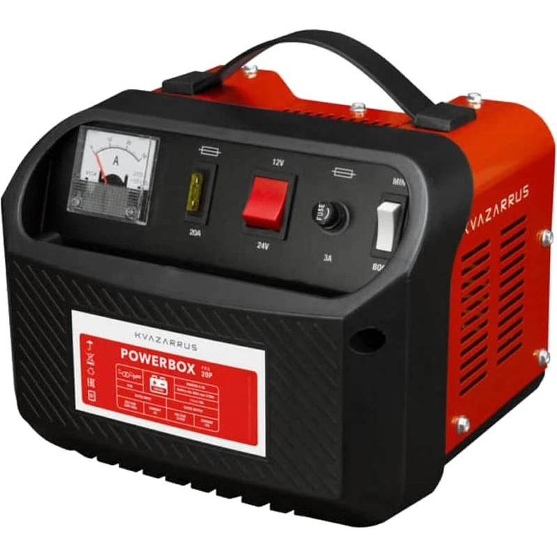 Пуско-зарядное устройство KVAZARRUS PowerBox 20P (210 А/ч; 18 А; амперметр; ускоренная зарядка; ручка для переноски)