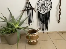 Potted Baskets Vase Hanging Handle Plant Garden-Flower Seagrass Woven Wicker Foldable