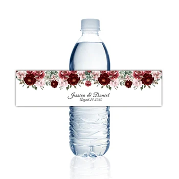 

Burgundy and Pink Floral Water Bottle Labels Blush Pink Flower Custom Water Bottle Labels