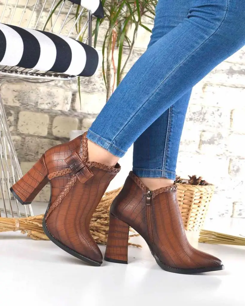 

Mosimoso Women's Ankle Height Boot Lippa Taba Crocodile Skin Mesh Band Heels Zippered Women Boots