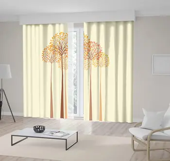 

Curtain Tall Trees in Autumn Golden Leaves Forest Wild Nature Landscape Decorative Art Beige Brown Yellow