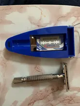 Maquinilla de afeitar con mango de acero y Metal para hombre, afeitadora de seguridad con doble filo, con paquete de viaje, 1 hoja