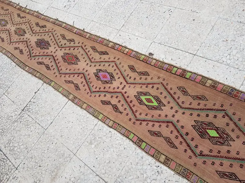 Алмазная узкая Бохо келим для прихожей 1'9'' X 12'1''/54x369 см