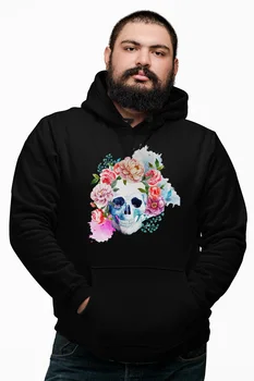 

Angemiel Wear Flowers And Skull And Crossbones Black Male Hooded Sweatshirt