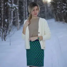 Las mujeres nuevo Vintage hoja de Jacquard cálido suéteres de manga larga o-Cuello Lurex jerséis de Navidad de punto otoño Tops Retro C-014