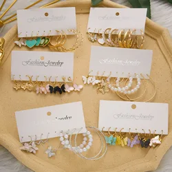 Boho Colorful Heart Butterfly Drop Earrings Set For Women Trendy Geometric Pearl Resin Acrylic Earrings 2022 New Party Jewelry